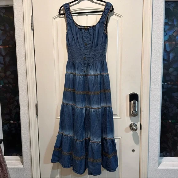 Lapis Blue Denim Maxi Dress Cottage Core - Picture 1 of 8